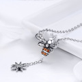 925 Sterling Silver Jewelry Fashion Bee Clear CZ Snowflake Pendant Necklace